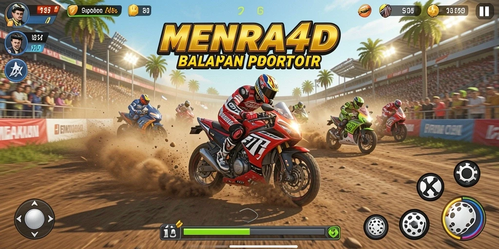Screenshot MENARA4D menampilkan aksi balapan motor yang seru dan mendebarkan.