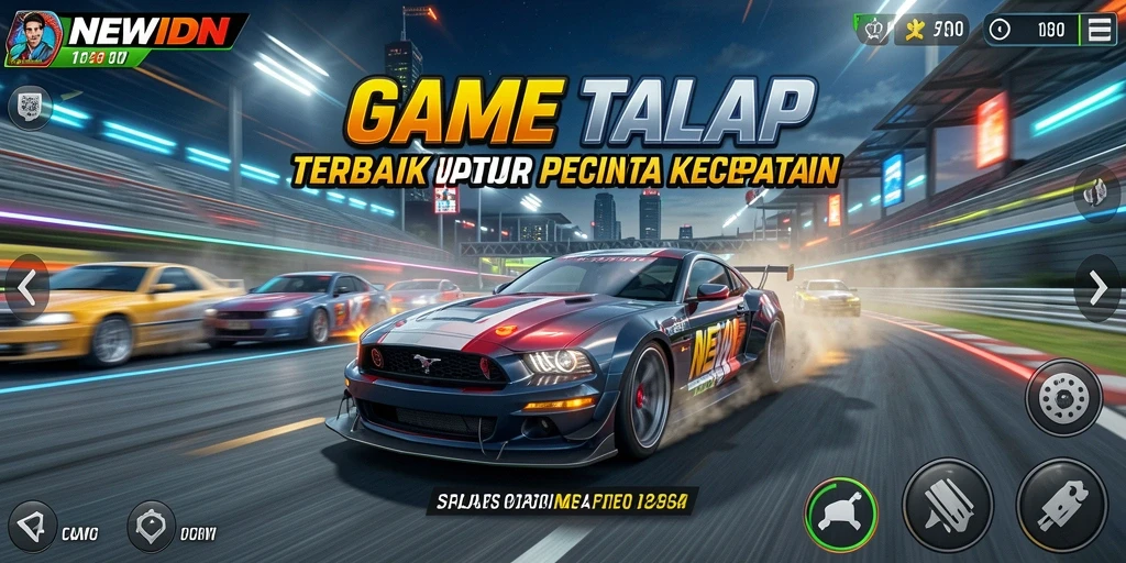 Tampilan gameplay menarik dari NEWIDN dengan mobil balap yang cepat.