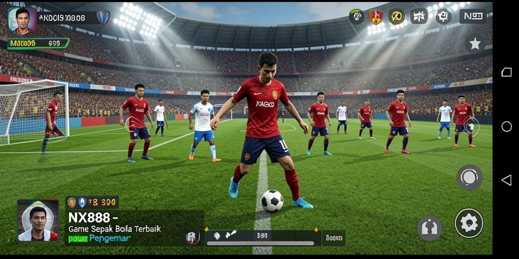 Tangkapan layar NX888 menampilkan aksi permainan sepak bola yang menegangkan.