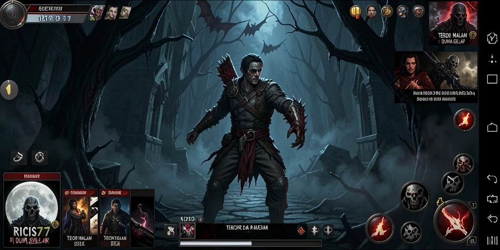 Gameplay RICIS77 menampilkan suasana mencekam dan karakter yang menakutkan.