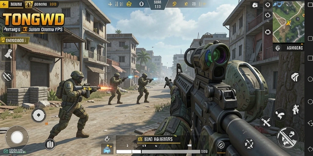 Screenshot gameplay TONGWD menampilkan aksi baku tembak yang mendebarkan.